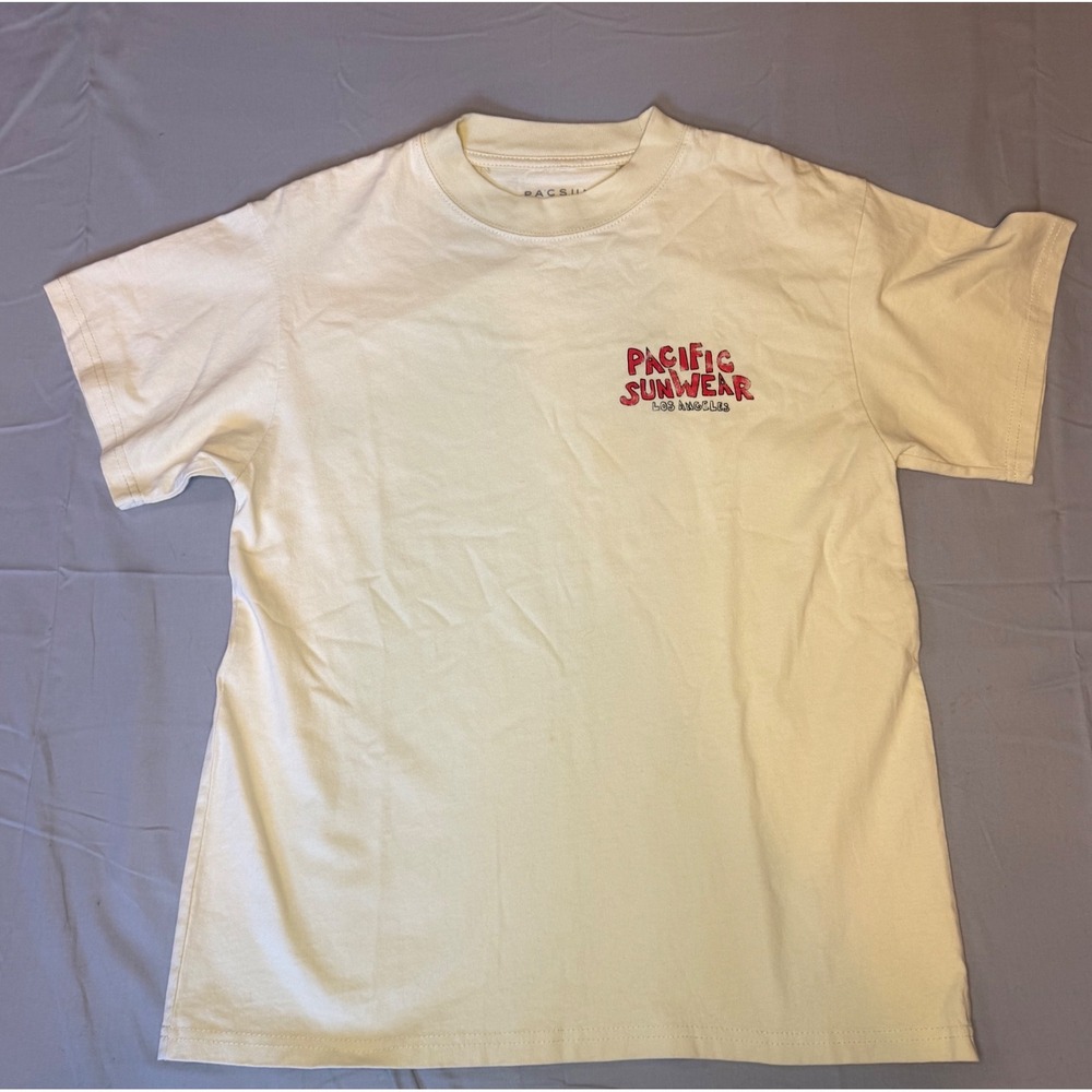 PacSun Graphic T-Shirt Mens Small Cream Los Angeles Broadway Sketch Streetwear